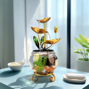 Fontaine d'eau en métal doré avec <span class=keywords><strong>aquarium</strong></span> silencieux Mini <span class=keywords><strong>Aquarium</strong></span> pour le nouvel an Cadeau pour la maison Décoration <span class=keywords><strong>de</strong></span> bureau - Product Image 4