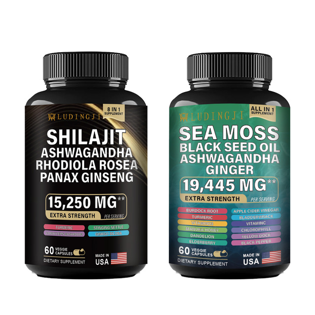 Sea Moss Blend Shilajit Including Turmeric Curcumin Capsules, Bladderwrack Capsules, Burdock Roots, Chlorophyll, Ginger