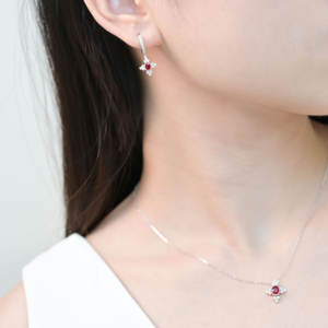 Nueva llegada: Pendientes de aro colgantes de oro blanco macizo de 18 quilates con rubí rojo vivo natural y diamantes, estilo eduardiano, para mujer. - Product Image 4