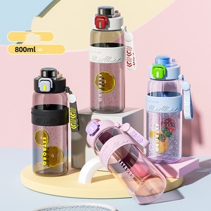 Bouteille d'eau en plastique anti-fuite pour enfants, avec paille et poignée, motif dessin animé, pour le sport et la motivation, idéale pour la rentrée scolaire, vente en gros - Product Image 1