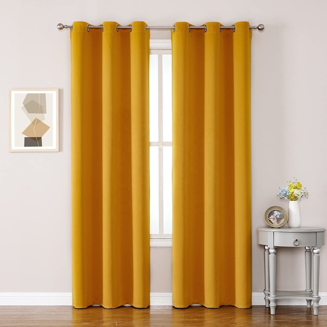 Bindi Mustard Yellow Gold 100% Polyester Soundproof Insulated Blackout Curtains Wholesale Luxury Modern Home Textiles