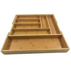 Organizador de cajones de cocina de bambú, bandeja rectangular de madera para cubiertos, almacenamiento de vajilla que ahorra espacio - Product Image 5