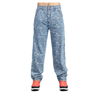 Jeans en denim pour hommes grandes tailles, gravés au laser, coupe large et décontractée, style hip-hop streetwear, vente en gros personnalisée, pantalons en denim décontractés pour hommes