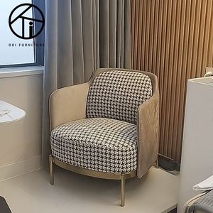 Fauteuil individuel Thousand Bird style italien nordique, luxe léger, pour salon et <span class=keywords><strong>chambre</strong></span>, motif pied-de-poule blanc et or - Product Image 4