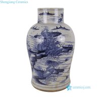Vase de table en céramique antique RZPJ27-A-B Jingdezhen, peint à la main, motif floral et d'oiseaux bleu et blanc, paysage, décoration