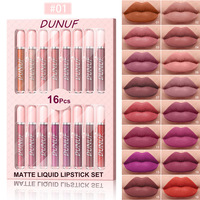 DUNUF Coffrets de Rouge à Lèvres Liquide Mat 16 Couleurs Brillant à Lèvres Imperméable Longue Durée Rouge Sexy Blanc Noir Nude Maquillage