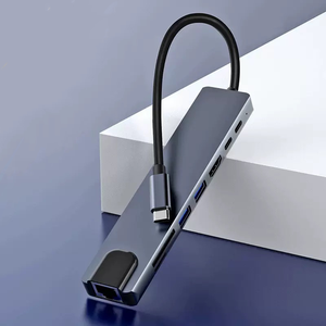 Tuti người bán hàng tốt nhất 8 trong 1 Type-C Docking Station với <span class=keywords><strong>RJ45</strong></span> USB3.0 HDTV PD 100W SD TF Đầu Đọc Thẻ <span class=keywords><strong>Hub</strong></span> cho máy tính xách tay, máy tính - Product Image 2