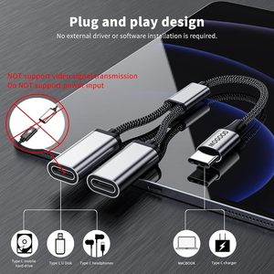 2-Trong 1 <span class=keywords><strong>USB</strong></span> C Hub Phần Mở Rộng 2-Cổng Loại C Cáp Splitter OTG Chuyển Adapter Cho PC Máy Tính Xách Tay PVC Máy Chiếu Microphone Loa - Product Image 3