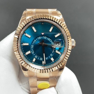 Montre <span class=keywords><strong>de</strong></span> luxe pour homme, 42 mm, ton or rose, cadran bleu, double fuseau horaire, date, mouvement automatique, acier inoxydable, montre <span class=keywords><strong>de</strong></span> cérémonie pour affaires - Product Image 1