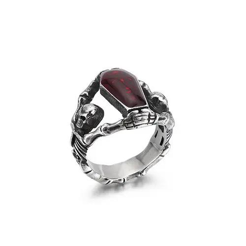 Vampir Schädel Gutta Sarg Mann Gothic Schmuck Punk Edelstahl Ring