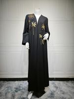 Abaya élégante de luxe perlée de Dubaï pour femme, robe kaftan noire ouverte sur le devant, tenue de soirée et de fête de l'Aïd 2026