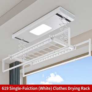 Weißer Intelligenter Elektrischer Wäscheständer Faltbar Deckenmontiert mit LED-Beleuchtung Fernbedienung für Balkon - Product Image 2