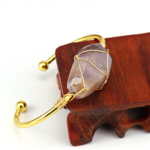 <span class=keywords><strong>Bracelet</strong></span> hexagonal en <span class=keywords><strong>fil</strong></span> de cuivre doré fait main avec cristaux naturels, <span class=keywords><strong>bracelet</strong></span> de guérison en pierre originale pour femme - Product Image 4