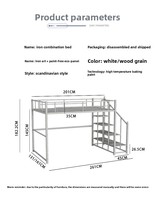 Lit superposé en métal réglable avec tiroirs et escalier, lit haut moderne gain de place pour appartement, chambre, dortoir, hôtel