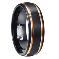 Bague de mariage classique en tungstène doré 8 mm pour homme, design à double rainure noire, cadeau de fiançailles, certifiée par un tiers