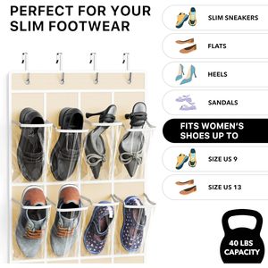 24 Pocket Over The Door <b>Shoe</b> Organizer Beige Hanging <b>Storage</b> For <b>Shoes</b> Behind Door Wall Mount - Product Image 3