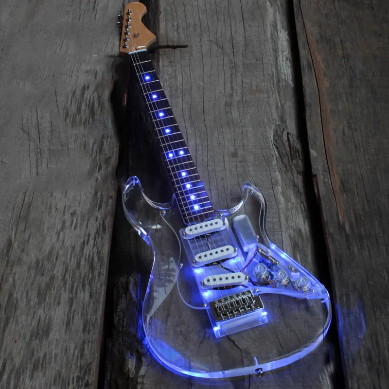 Clear transparent acrylic electric guitar ST TL Musical Instruments with LED light 6 Strings for sale