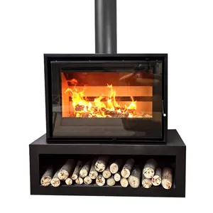 Chimenea colgante de gran venta, chimenea de madera, estufa de leña, estufa multicombustible, placa de acero interior moderna, soporte pulido, 5 uds.