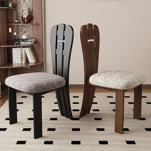 Dining Chairs Solid Wood French Countryside Style Cotton Linen Fabric Home Use Vintage Design - Product Image 2