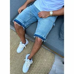 DiZNEW Custom Trendy Herren Double Knee Panel Shorts Raw Edge Saum Jean Carpenter Shorts Bermudas