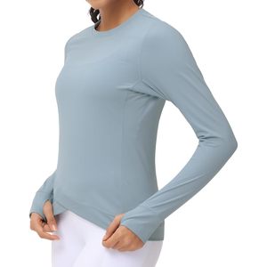 Women's Long Sleeve Compression Shirt Cross Hem Fitted Athletic Workout Top Yoga Running T-Shirt With Thumb Hole - Product Image 2