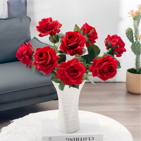 Fleurs artificielles à tige unique, rose rouge en velours, fausses fleurs pour la décoration de la maison, les mariages, la fête des mères