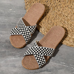 Zapatillas de mujer Zapatos ligeros de Interior para el hogar Zapatillas DE LINO DE MODA Sandalias planas - Product Image 2