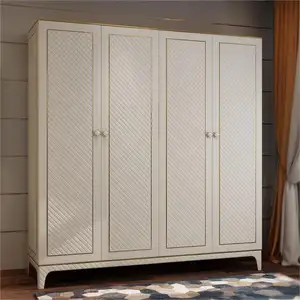 新设计现代奢华风格衣柜真皮木质不锈钢框架家居卧室衣柜