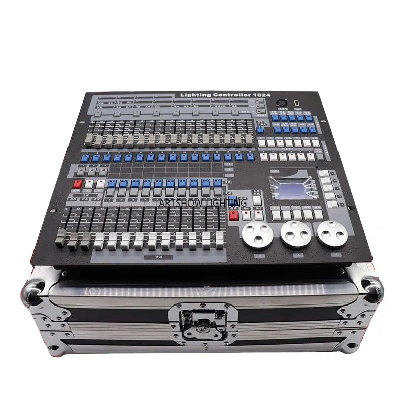 Flightcase Kemasan DMX 1024 Konsol, Pengontrol DMX Lampu DJ Kepala Bergerak Par LED Proyektor Efek Panggung Profesional