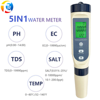 Compteur d'hydrogène numérique 5 en 1 0.01-14.00pH et 0-10000ppm 10.1-200ppt pour laboratoire hydroponique de ferme à domicile