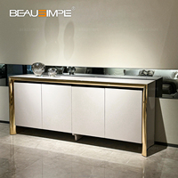 Console de salon, chambre ou cuisine Hamilton : Table de rangement moderne de luxe avec plateau en marbre et éléments métalliques, fonctionnalités réglables