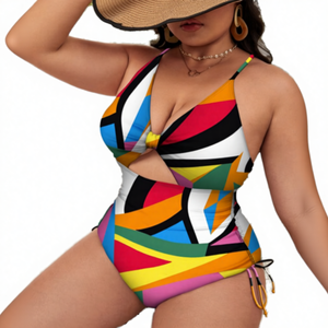 Traje de Baño Bikini para Mujer Talla Grande, Nuevo, con Estampado de Logo en la Parte Delantera, Sexy, Floral, Spandex/Poliéster, No Tóxico - Product Image 4