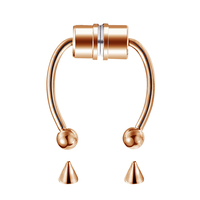 VKME Bijoux de piercing pour le nez, Faux anneau de nez en fer à cheval pour septum, Ensemble d'anneaux de nez magnétiques dorés sans perçage