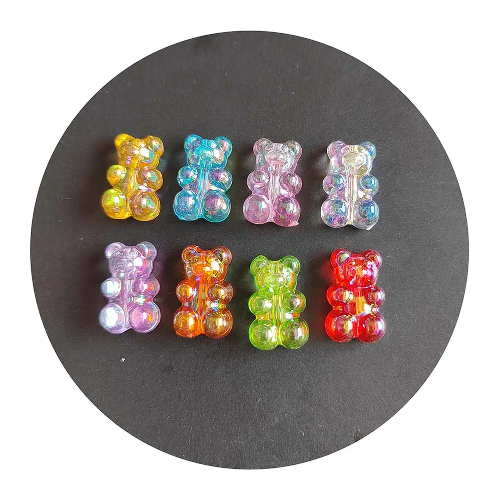 New AB Colors Gummy Bear Beads Resin Acrylic Animal Jewelry Bead With Vertical Hole Fit DIY Bracelet Pendants Making