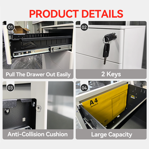 Fabricant de Guangzhou, mini classeur blanc à <span class=keywords><strong>3</strong></span> tiroirs, meuble de rangement mobile en métal pour bureau - Product Image 4