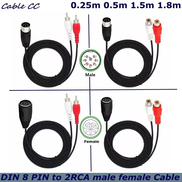 0.5-1.5m Din 8-pin to 2RCA Lotus Connector Cable for Male and Female Audio Adapter Cables for Instrument Audio Equipment
