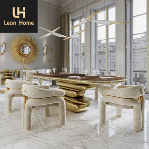 Tùy Chỉnh Nhà Máy Sang Trọng Thiết Kế Độc Quyền Cổ Điển Tự Nhiên Stonehenge Cổ Bàn Ăn Kim Loại Vàng Bàn Ăn - Product Image 6