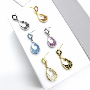 Boucles d'oreilles pendantes en argent sterling S925, micro-pavé de diamants, bijoux de fête pour femmes, boucles d'oreilles tendance, design géométrique en forme de U - Product Image 1