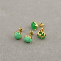 EYL1116 Pendientes Versátiles de Jade Verde Teñido Chapados en Oro de 18K, Pendientes Ovalados con Piedras Preciosas, Pendientes Básicos Convexos para Niñas y Mujeres