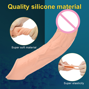 OEM männlich tragen Fernbedienung Dick Vergrößerung Vibrierende Penis abdeckung Weiche Dildos Silikon Kondom - Product Image 5