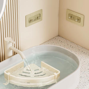 Estante de baño triangular de 2 niveles con montaje en esquina, color azul vino, para artículos de tocador, duradero, color blanco leche - Product Image 4