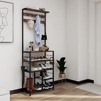Organisateur de rangement mobile moderne pour bureau à domicile et chambre, meuble d'entrée 5 niveaux avec étagère à chaussures et porte-manteau