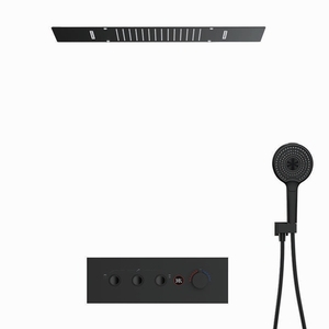 Matte Black Thermostatic Super Large Bathroom Shower <strong>System</strong> Bubble Waterfall Rain Shower Head Polished Brass <strong>Material</strong> - Product Image 5