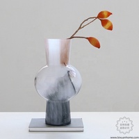 BIXUAN Vase de table moderne en verre soufflé à la bouche Opaline de fumée blanc Beige ruban tourbillon globulaire ventre cheminée cou Table