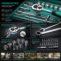 Juego de Herramientas Mecánicas Profesionales de Alta Gama de 82 Piezas, Juego de Llaves de Trinquete con Vasos Estándar de 1/2", 1/4" y 3/8", Kits de Torque OEM Resistentes