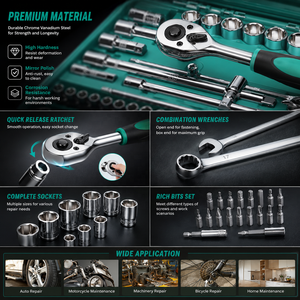 82pcs High-End Professional Hand <strong>Mechanic</strong> <strong>Tool</strong> <strong>Set</strong> 1/2" 1/4" 3/8" Drive Standard Sockets Ratchet Wrench Torque Kits OEM Hard - Product Image 4