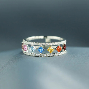 Anello geometrico colorato a doppio strato per donna, gioielli alla moda per le dita - Product Image 3