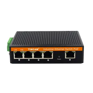 Tincam Interruptor Industrial IP 40 10/100/1000M Industrial Ethernet, 5 portas, para Câmera, trilho DIN, Interruptor Industrial IP 10/100/1000M, computação POE DC12-52V