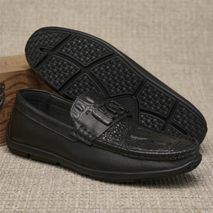 Mocasines de Piel con Estampado de Cocodrilo para Hombre, con Punta Redonda, Suela de Goma Ligera, Zapatos Casuales para Conducir - Product Image 1