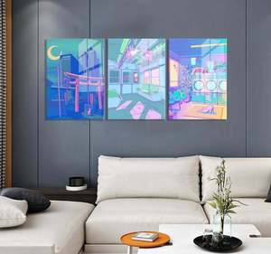 <span class=keywords><strong>Bleu</strong></span> Style japonais Architecture néon Anime mur Art moderne néon peinture acrylique mur Art Decorwith éclairage - Product Image 5